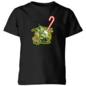 Image of Star Wars Candy Cane Yoda Kids Christmas T-Shirt - Black - 9-10 Years