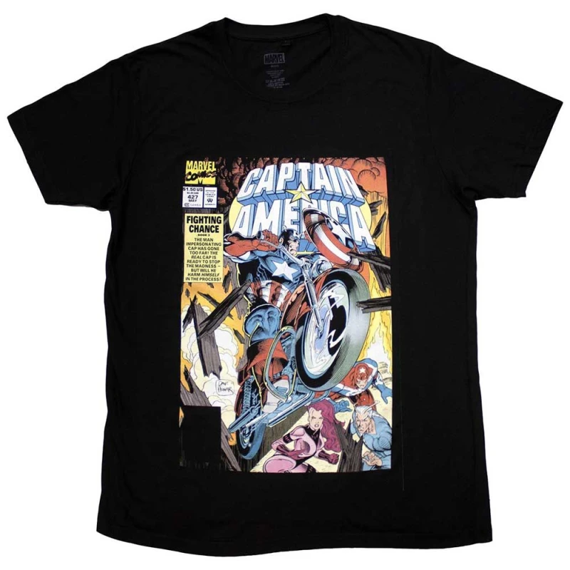 Image of Marvel Captain America Wheel Comic Cover T Shirt Black unisex