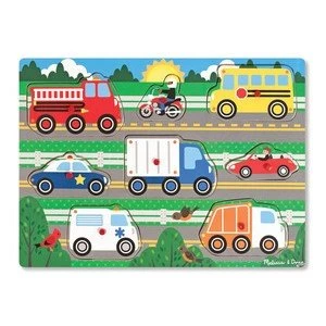 Image of Melissa and Doug Wooden Peg Puzzle Vehicles