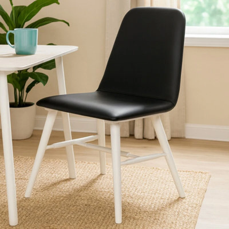Image of Premier Housewares Interiors by Premier Black Leather Effect Dining Chair With White Legs Black unisex