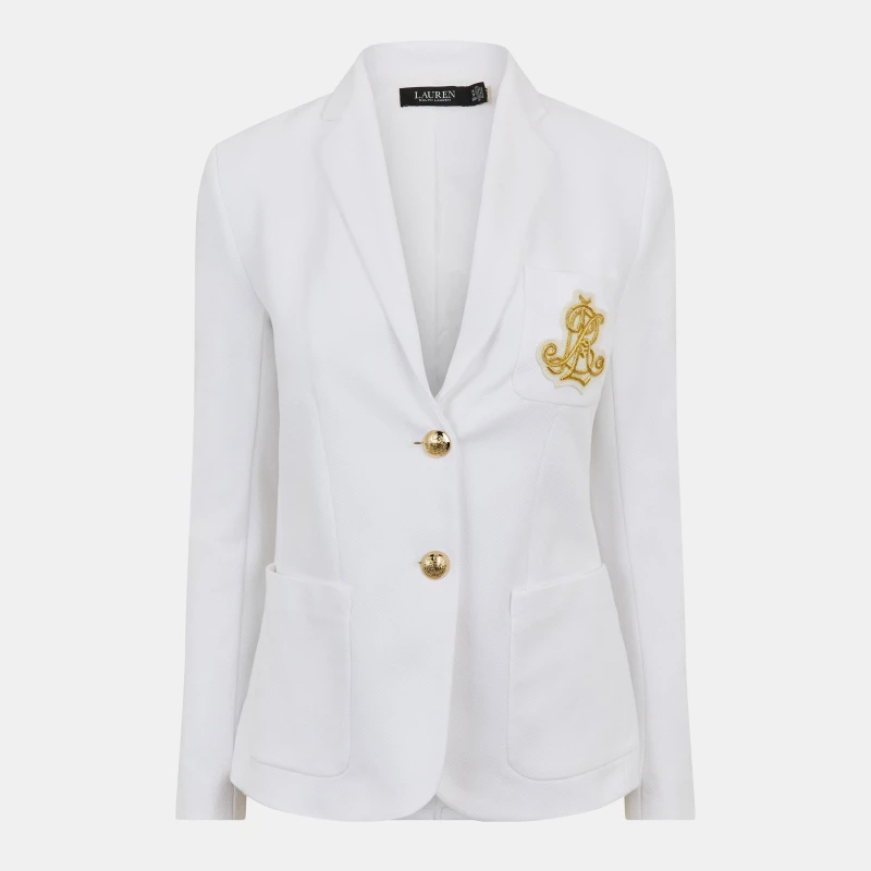 Image of Lauren by Ralph Lauren Womens Bullion Jacquard Cotton Long Sleeve Blazer White female 12 (M)