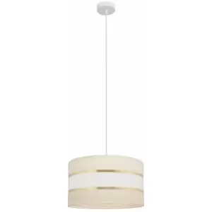 Image of Helam Helen Cylindrical Pendant Ceiling Light Ecru, Gold, White 35cm