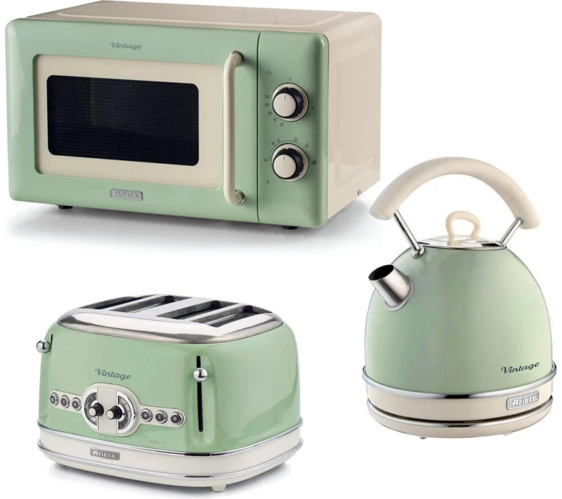 Image of ARIETE Vintage ARPK68 Microwave, Traditional Kettle & 4-Slice Toaster Bundle - Green 5016368010327