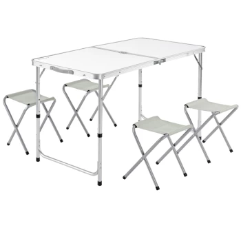 Image of Camping Table & Chairs Set 5Pcs White Aluminium Foldable