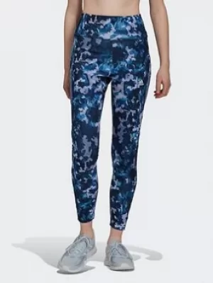 Image of adidas Aeroready Designed To Move Print 7/8 High-rise Tights, Purple, Size XS, Women