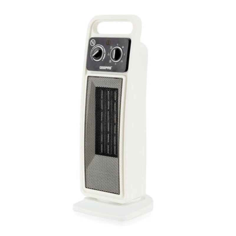 Image of Geepas Ceramic Tower Fan Heater with Oscillation, Built-in Thermostat & 2 Heat Settings White