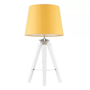 Image of Clipper White and Chrome Tripod Table Lamp with Mustard Aspen Shade