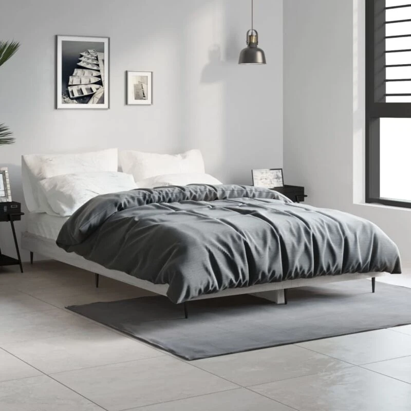 Image of Vidaxl Bed Frame Grey Sonoma 120X190 Cm 4ft Small Double Engineered Wood, Grey 832299