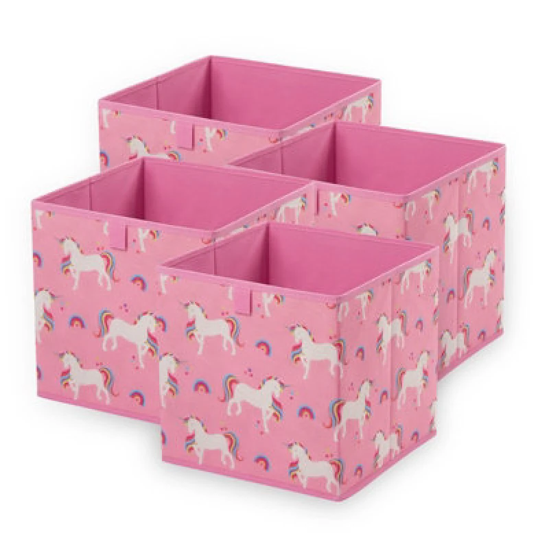 Image of OHS OHS Storage Cube Boxes Unicorn 2 Pack Folding Space Saving Shoe Toy Set in Pink Pink One Size Unisex 5027434234226