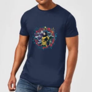 Image of Aquaman Circular Portrait Mens T-Shirt - Navy - M
