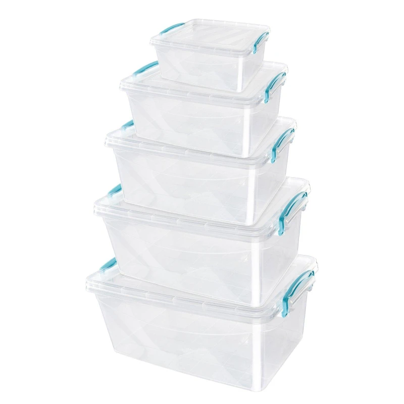 Image of JVL JVL Multipurpose Storage Box with Lid - Set of 5 Plastic Storage Size: H:9. Clear 72515669000