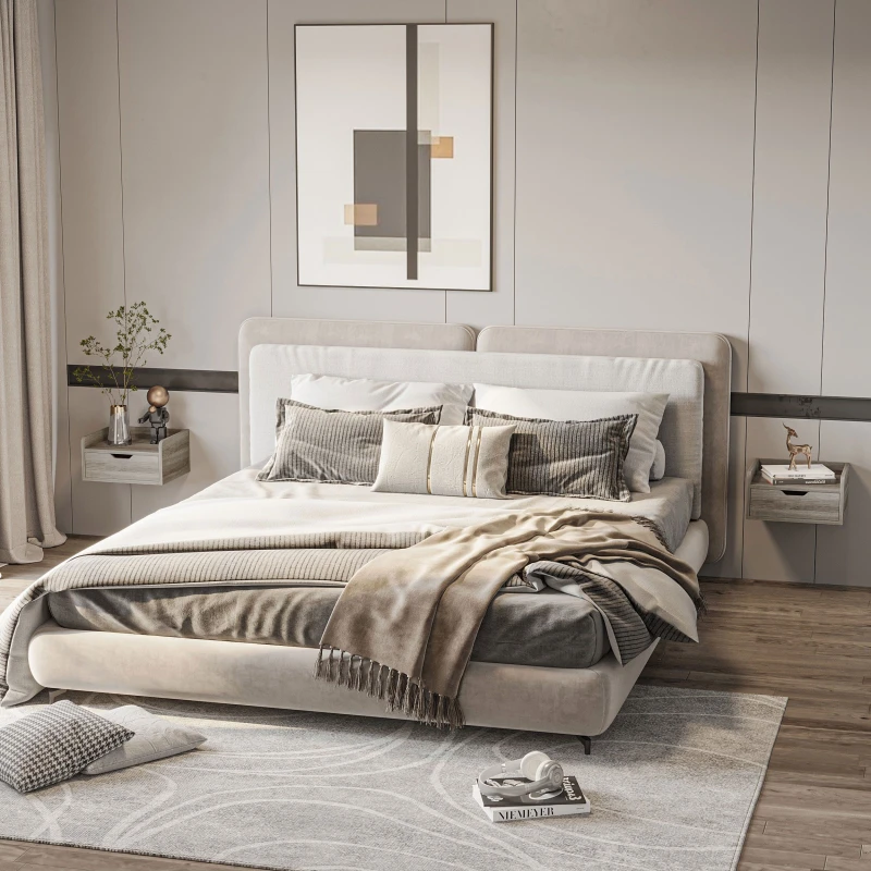 Image of Homcom Floating Nightstand Set Of 2 With Drawer, Grey 831-629V00GY