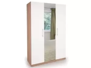 Image of Harmony Hyde White and Oak 3 Door 1 Mirror Triple Wardrobe Flat Packed