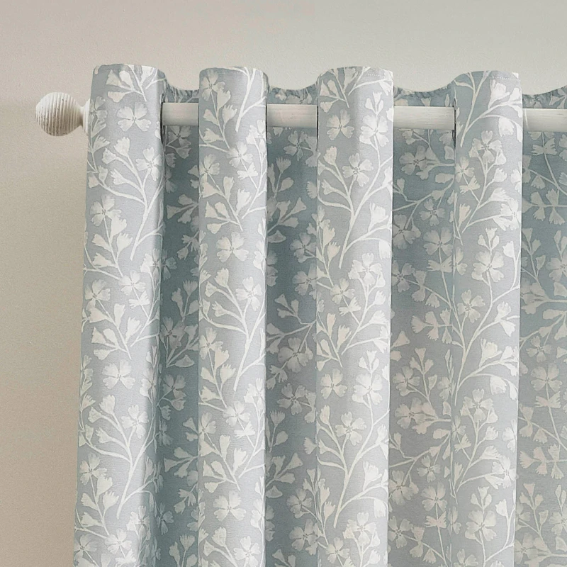 Image of Catherine Lansfield 'Brooke Floral' Lined Eyelet Curtains Duck Egg Blue