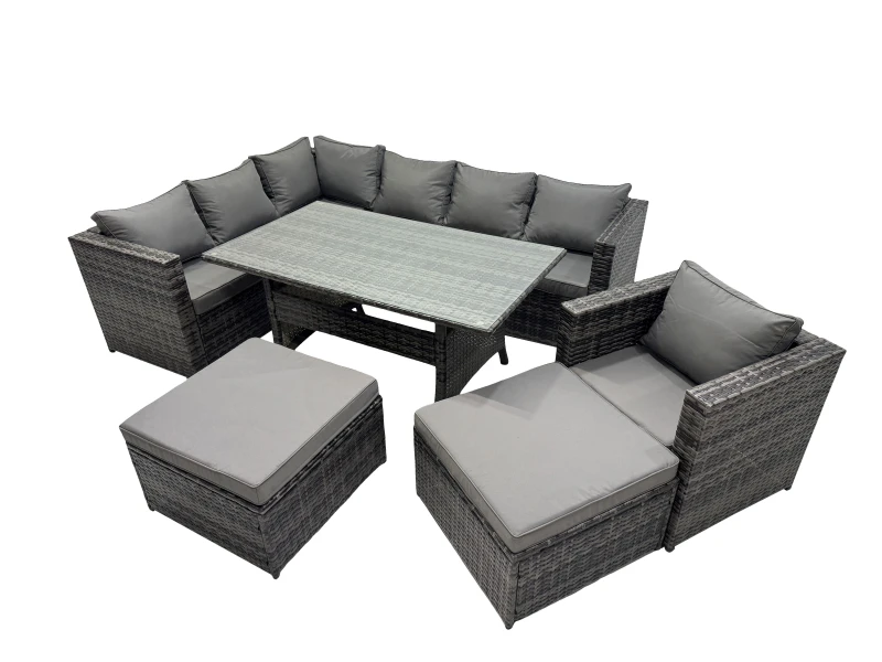 Image of Fimous Outdoor PE Rattan Sofa Set with with Chair 2 Big Stools in Dark Grey Dark Grey Unisex