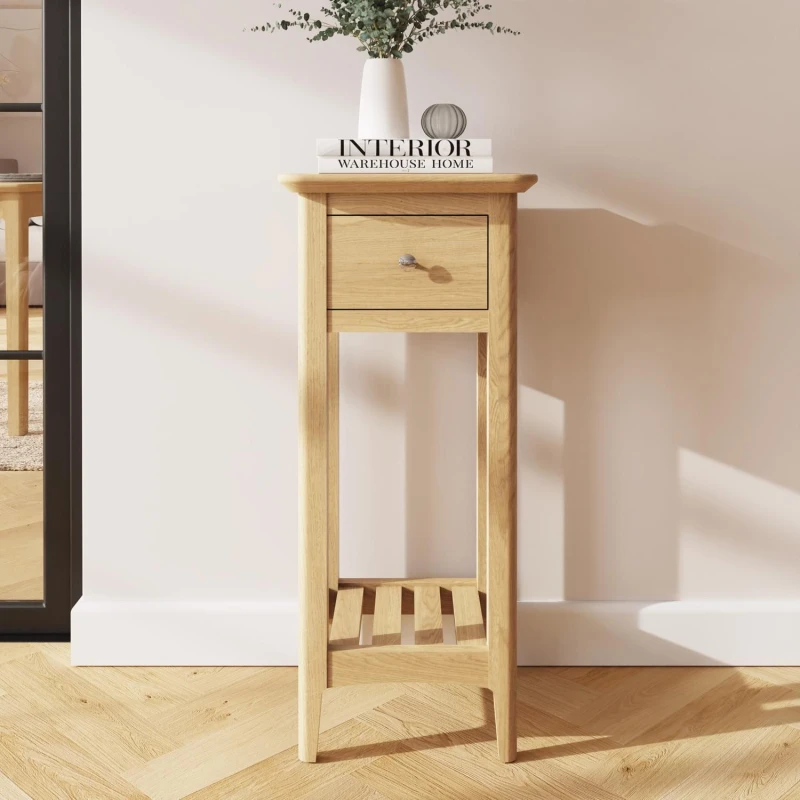 Image of FWStyle FWStyle Ready Assembled Natural Ash Wooden 1 Drawer Telephone Table in Brown Brown One Size Unisex 5056413110831