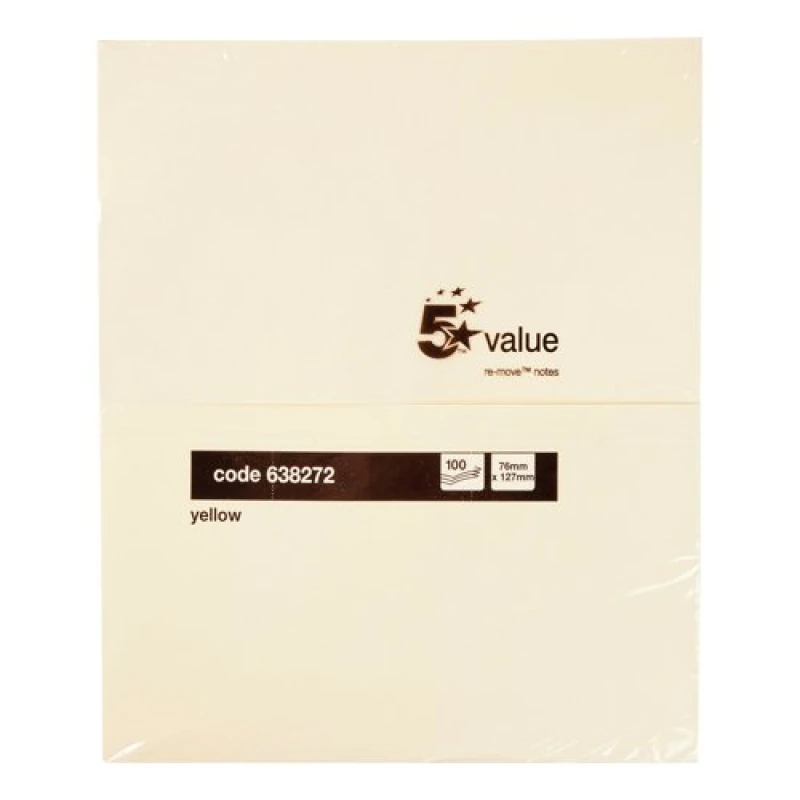Image of 5 Star Sticky Notes 100 Sheets 76x76mm Yellow (12 Pack) 638272