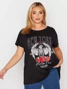 Image of Yours Placement Print T-Shirt NY - , Black, Size 20, Women