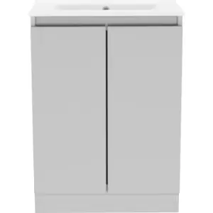 Image of Atlanta Slim Double Door Floor Standing Basin Unit With Basin Pearl 600mm in Grey MFC