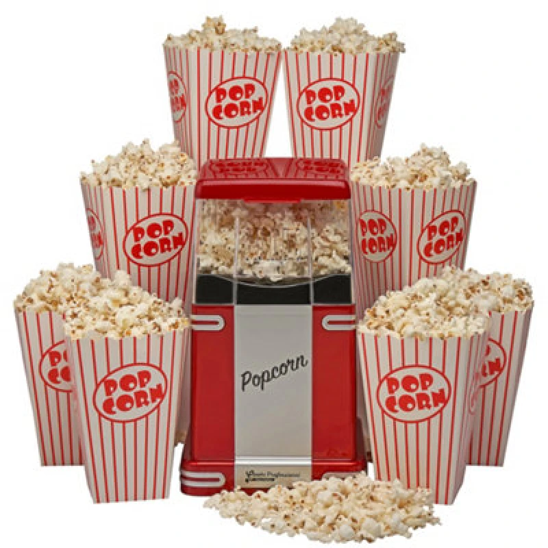 Image of Cooks Professional Retro Popcorn Maker 1200W With 8 Boxes & One Touch Operation - Vintage Style Hot Air Circulation Machine - Red