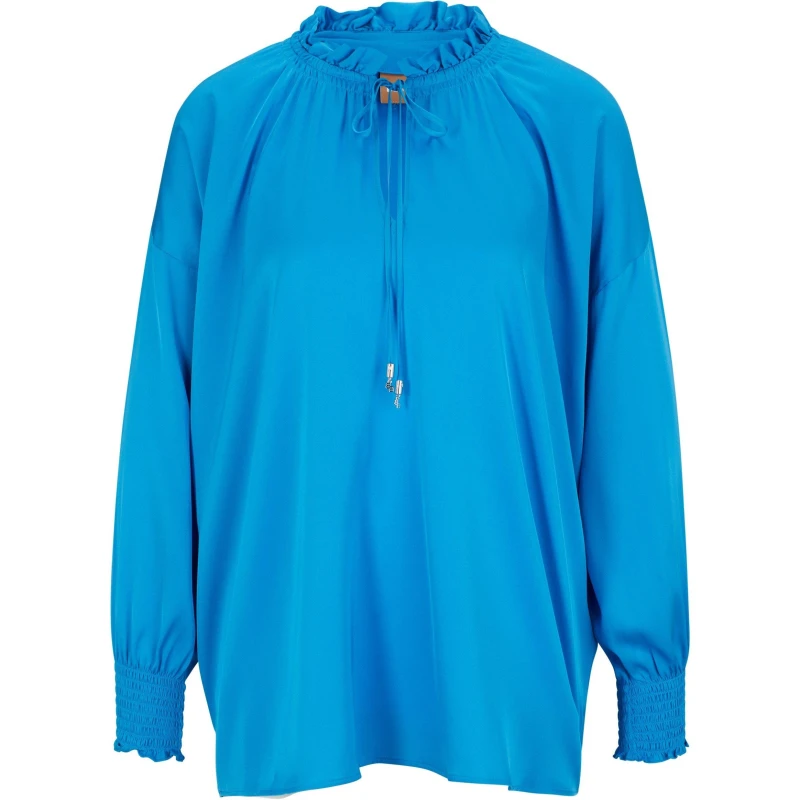 Image of Boss Womens Baratina Blouse, Drawstring Neckline Bright Blue female 6 (XS)