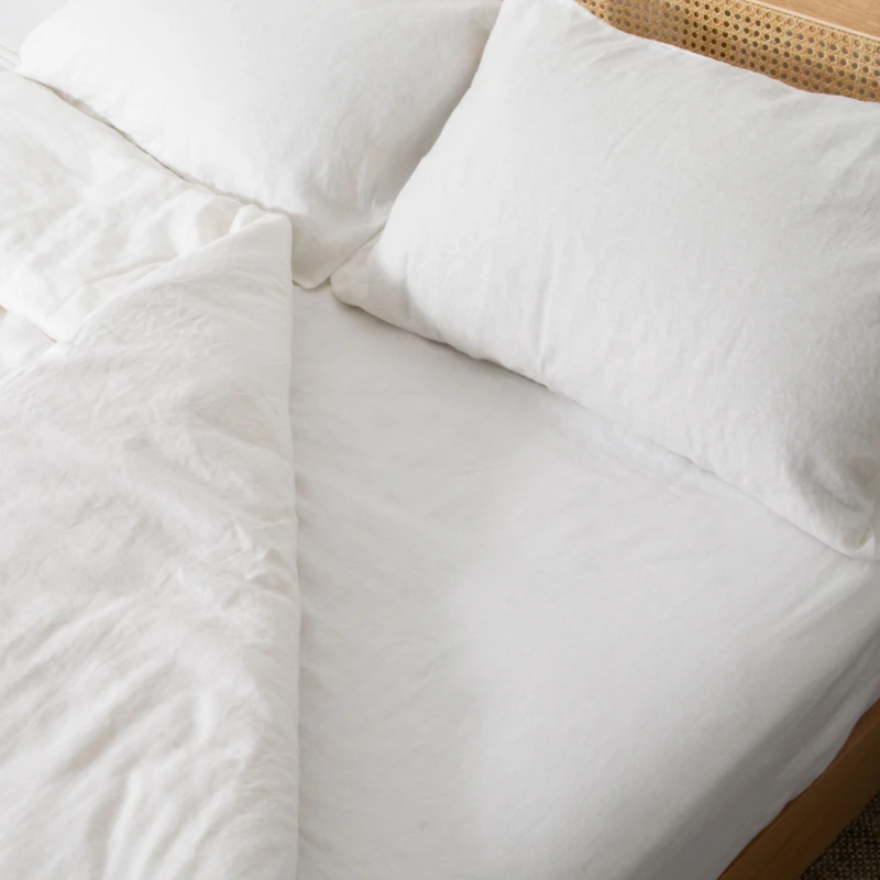 Image of Native Natural White Double 100% Linen Fitted Sheet (140x190cm) Size: Double Fitted White Unisex Double Fitted