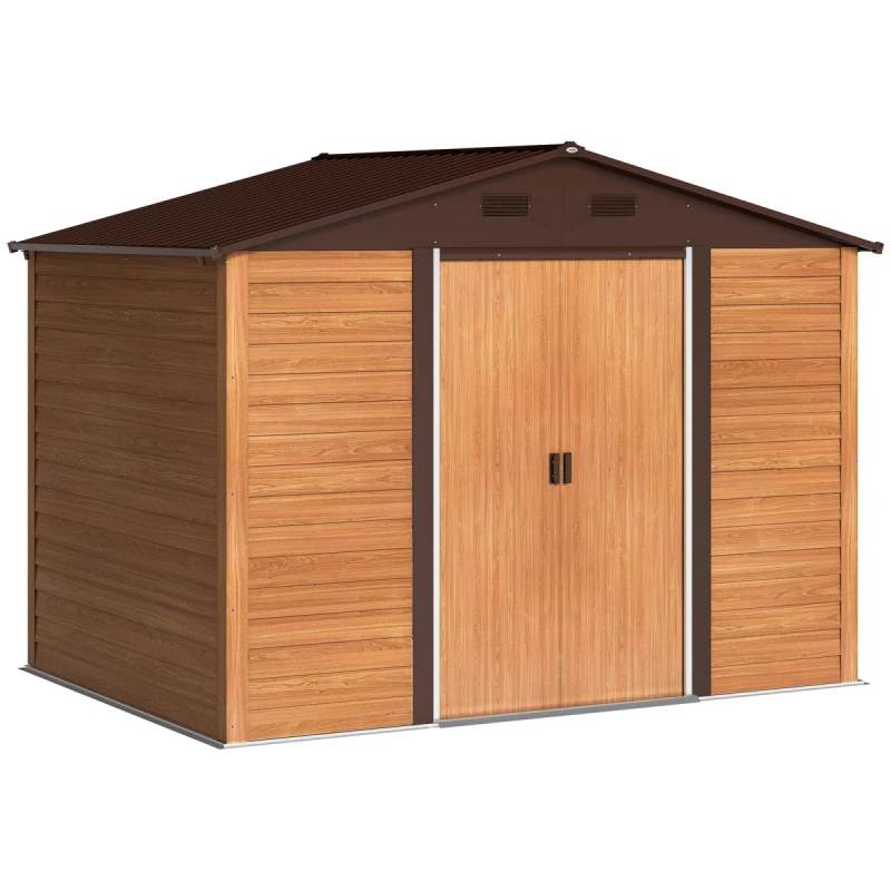 Image of Outsunny Outsunny 9.1x6.4ft Garden Shed, Tool Storage Sliding Door Wood Effect