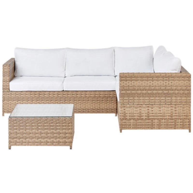 Image of Beliani Garden Corner Sofa With Table 4 Seater Avola Left Hand Pe Rattan Off-White