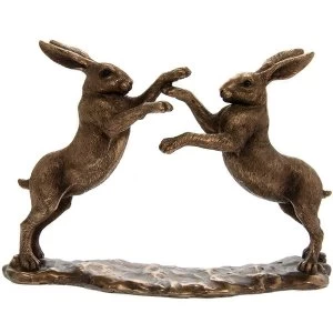 Image of Reflections Bronzed Twin Hares Figurine By Lesser & Pavey