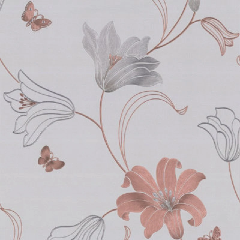 Image of Muriva Stone & Rose Floral Metallic Effect Embossed Wallpaper
