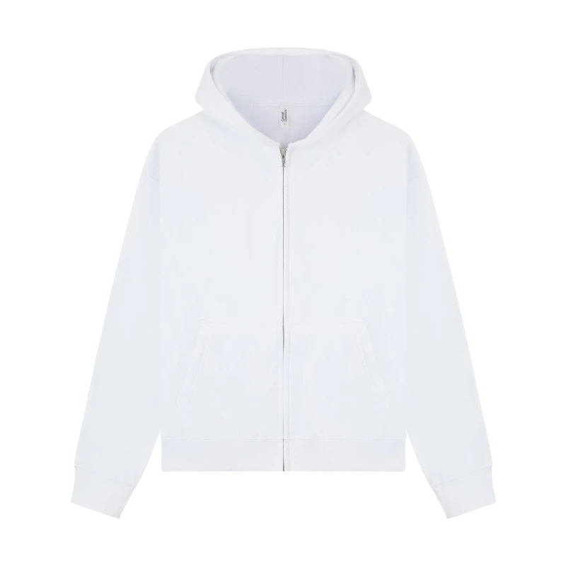 Image of Casual Classics Mens Premium Combed Cotton Boxy Oversized Full Zip Hoodie in White Size: XS White Male XS