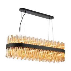 Image of Luminosa Kalih 24 Light G9, Ceiling Pendant Oblong, Satin Black, Amber Item Weight: 22.65kg