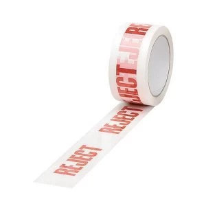 Image of 5 Star Office Printed Tape Reject Polypropylene 48mm x 66m Red on White Pack of 6