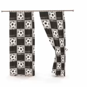 Image of Portfolio Home Kids Club 3D Football One Pair Of Lined Curtains (66 X 72") With Matching Tie Backs Black