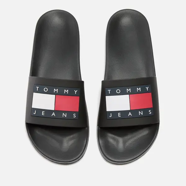 Image of Tommy Jeans Womens Leather Slider Sandals - UK 7 Black Sandals female EN0EN02115 7