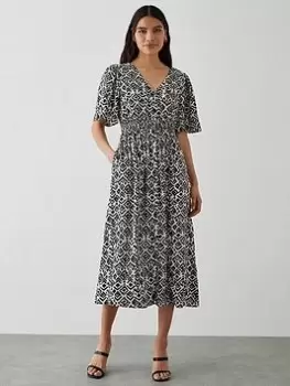 Image of Dorothy Perkins Printed Button Down Midi Dress - Black, Size 14, Women