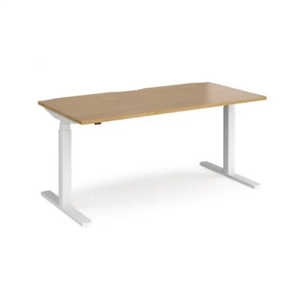 Image of Elev8 Height Adjustable Desk Rectangular Desk 1600mm Oak Tops With White Frames 800mm Depth Elev8 Touch Oak EVT-1600-WH-O