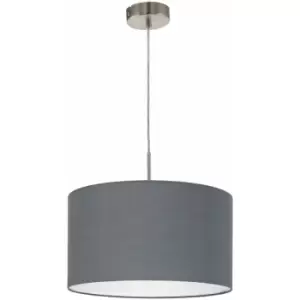 Image of Pendant Light Colour Satin Nickel Steel Shade Grey Fabric Bulb E27 1x60W