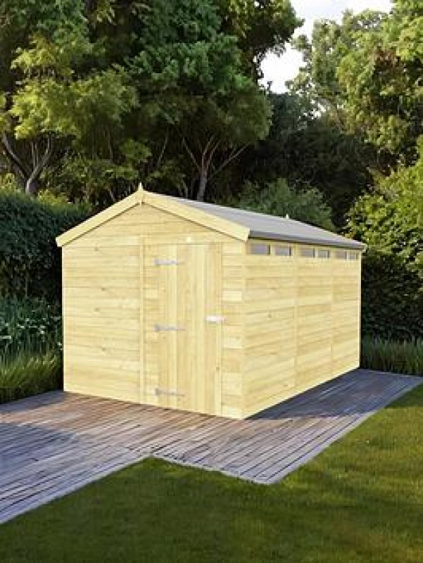 Image of Flat Pack Sheds DIY Sheds 8 x 12 Apex Security Shed, Brown 8X12AFFSEC