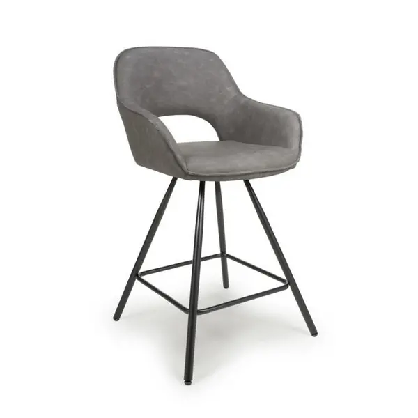 Image of Shankar Truro Leather Effect Charcoal Bar Chair - Grey 565398cm