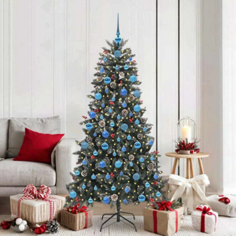 Image of vidaXL Artificial Christmas Tree with 300 LEDs, Blue Balls Green 99 x 99 x 180 cm, Green 3395887