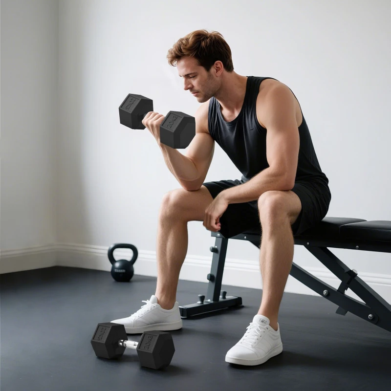 Image of HOMCOM HOMCOM 2x20KG Rubber Hex Dumbbell Portable Hand Weights Home Gym in Black Size: 40kg Black 40kg Unisex 5063603053632