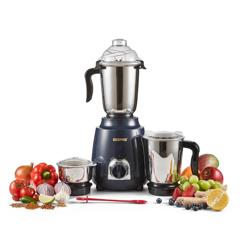 Image of Geepas 3-in-1 Mixer Grinder, Stainless Steel Jars & Blades 600W Blue