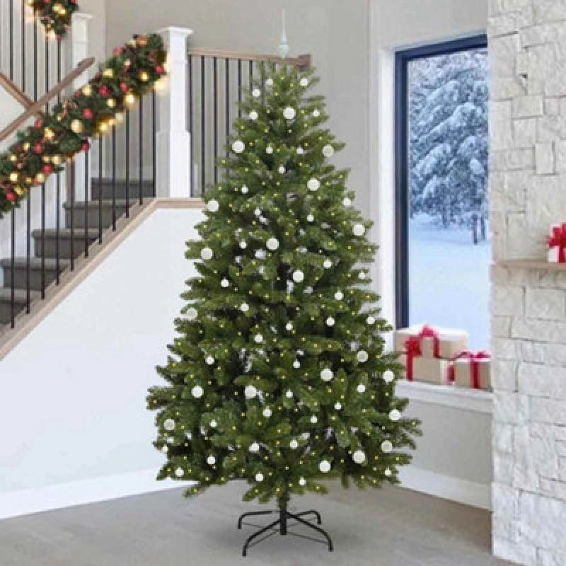 Image of vidaXL Artificial Christmas Tree with White Balls Green 270cm PVC and Metal, Green 3395715