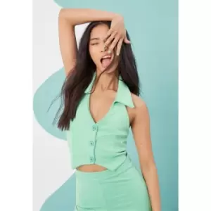 Image of Missguided Jersey Tailored Halter Waistcoat - Green