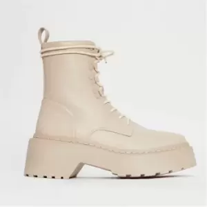 Image of Missguided Chunky Lace Up Ankle Boots - Cream