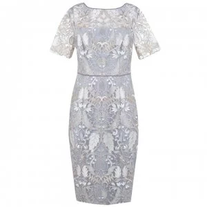 Image of Adrianna Papell Embroidered Beaded Dress - SILVER MULTI
