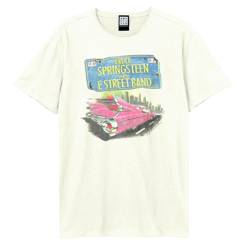 Image of Amplified Amplified Men Pink Cadi Bruce Springsteen T-Shirt in White Size: X-Small White XS Male 5063527634696