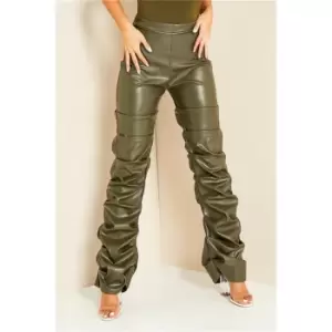 Image of I Saw It First High Waisted Extreme Ruched Flared Trousers - Green