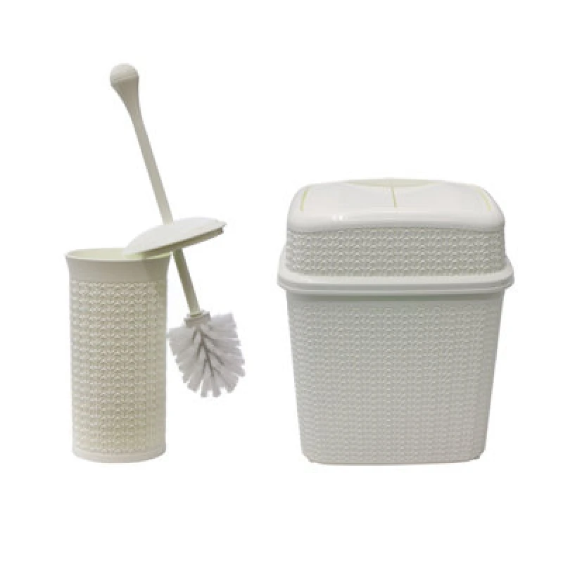 Image of Jvl Loop Toilet Brush And Rectangular Lidded Bin - White